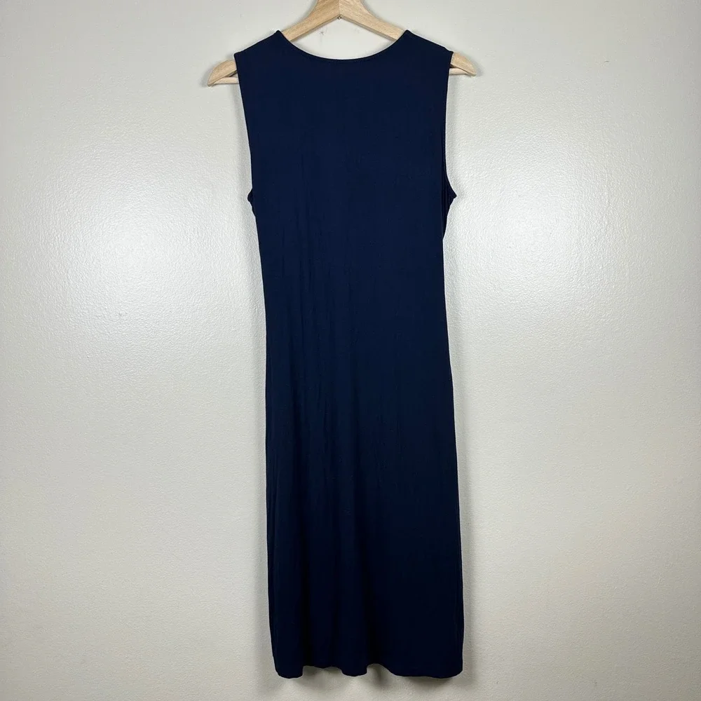 J.McLaughlin Womens M Midi Dress Navy Blue Draped Front Sleeveless Modal Stretch